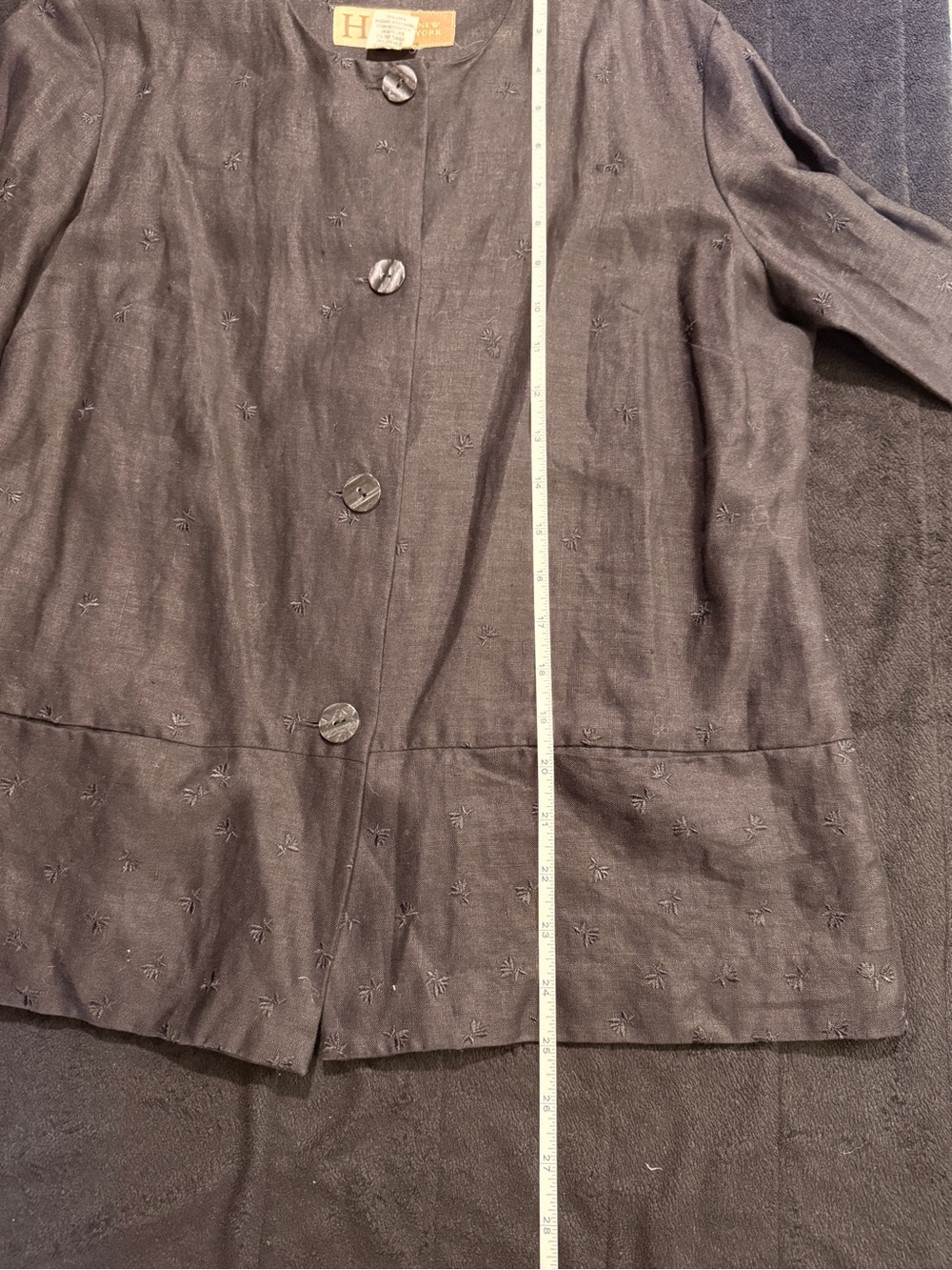 HW NEW YORK Women’s Black Collarless Button Linen Blazer with Embroidery Size 8 - Picture 6 of 9